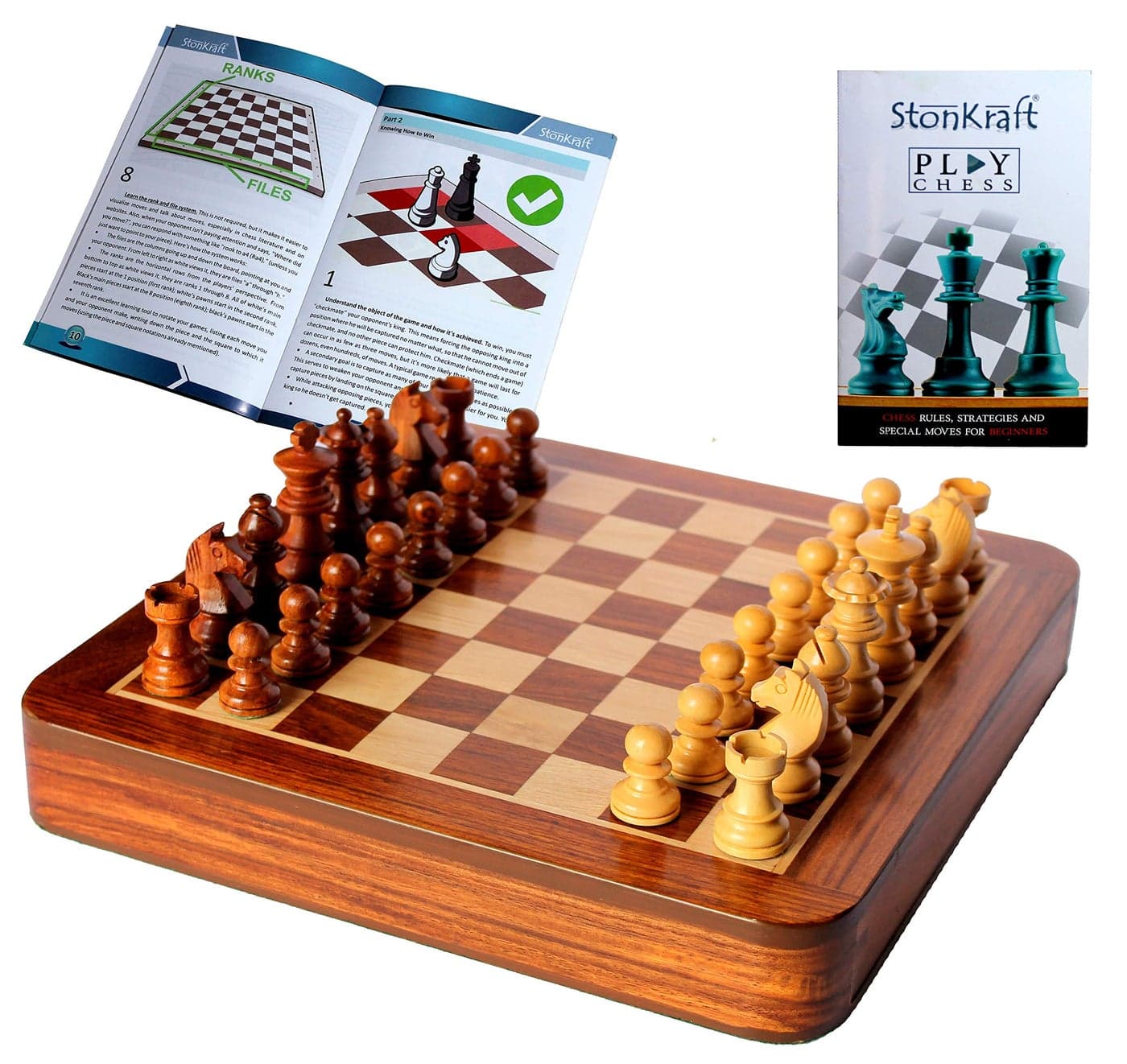 Stonkraft 12" X 12" Collectible Wooden Drawer Chess Game Board Set + Wooden Crafted Pieces - 6 Years and Up