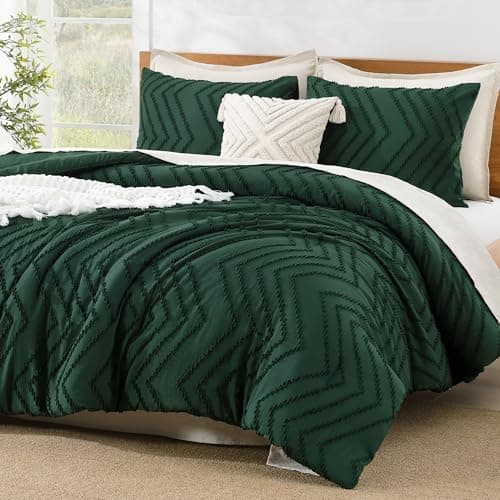 Litanika Comforters Queen Size Dark Emerald Green, 3 Pieces Lightweight Chevron Tufted Bedding Comforter Set, Fluffy Winter Down Alternative Comforter Bed Set Gift Choice
