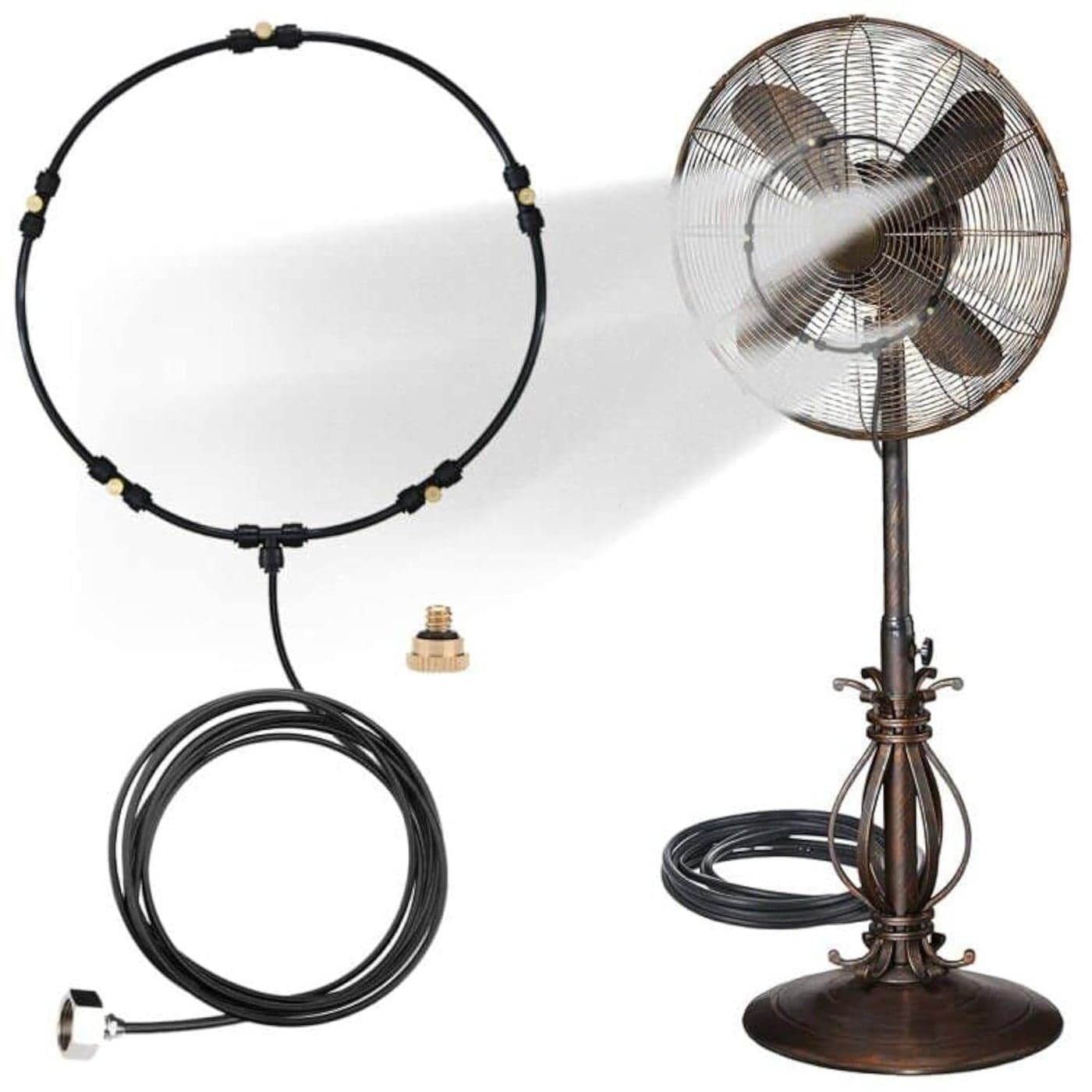 LANDGARDEN Outdoor Misting Fan Kit for a Cool Patio BreezeWater Mister Spray for Cooling Outdoor1936FT 59M Misting Line 5 Brass Mist Nozzles a Brass Adapter34 Fit to Any Outdoor Fan