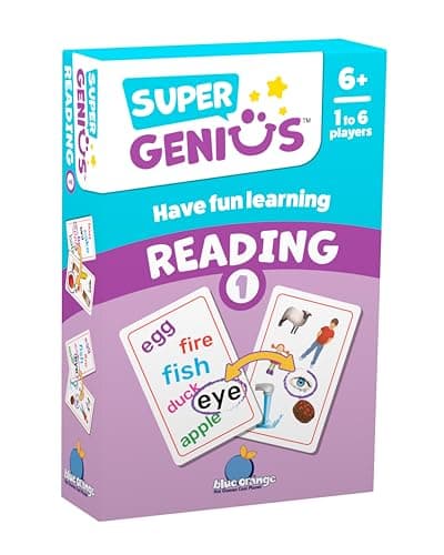 Blue Orange Super Genius Reading 1 Tabletop Card Game Fun Flash Card Concentration Matching Game for Kids Ages 6 16 Players Teacher Approved Build Your Vocabulary Games
