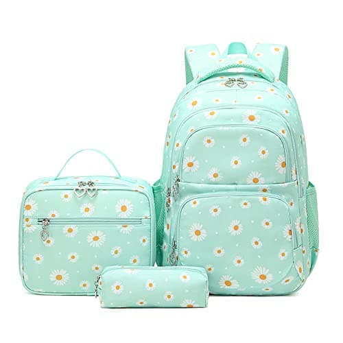 ETAISHOW DaisyPrint 3Pcs School Bag Backpack Set for Teen Girls Elementary Middle Kids Waterproof Bookbag with Lunch Bag Pencil Case