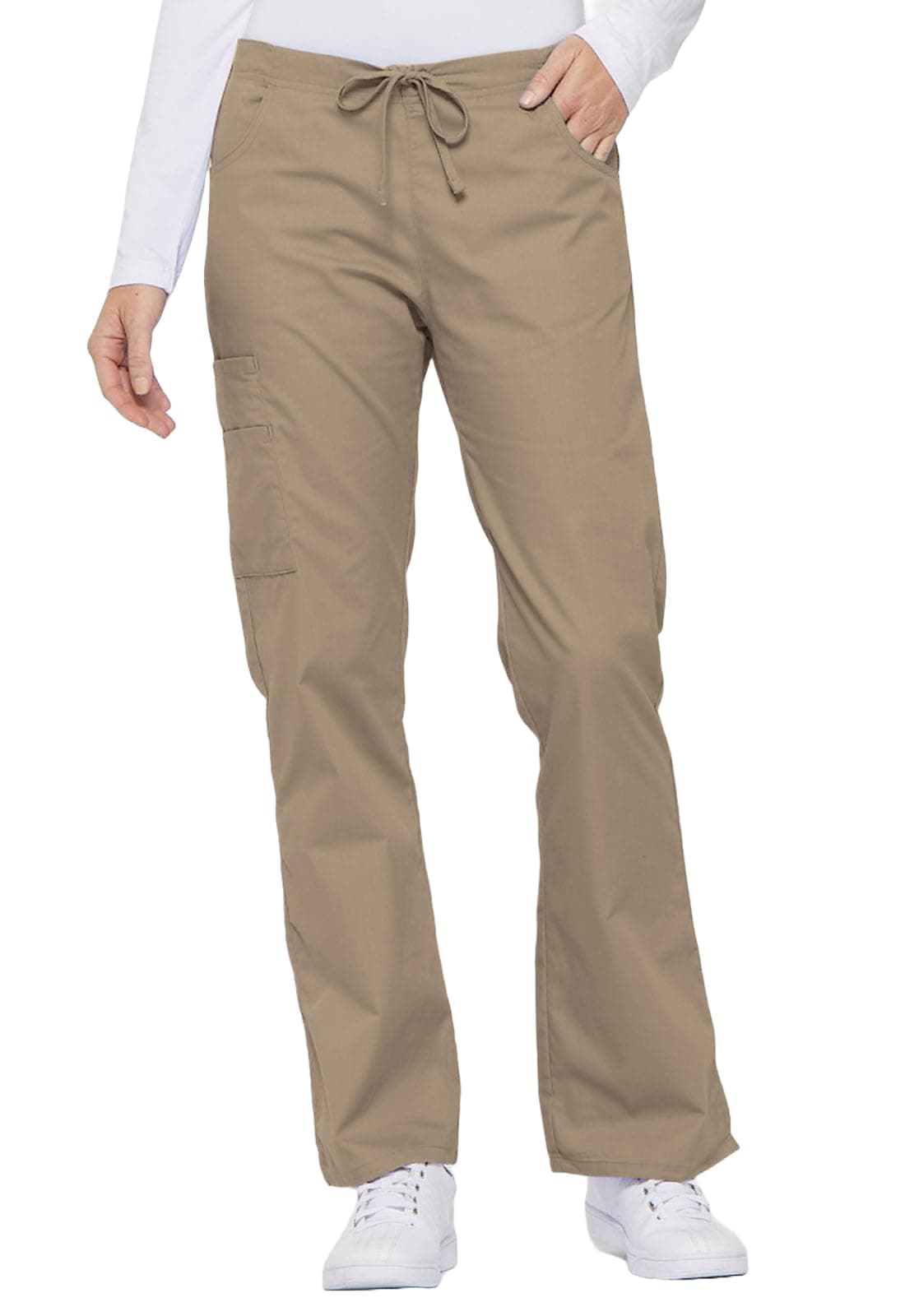 Dickies Women's Signature Mid Rise Drawstring Scrubs Cargo Pant, Dark Khaki, Small