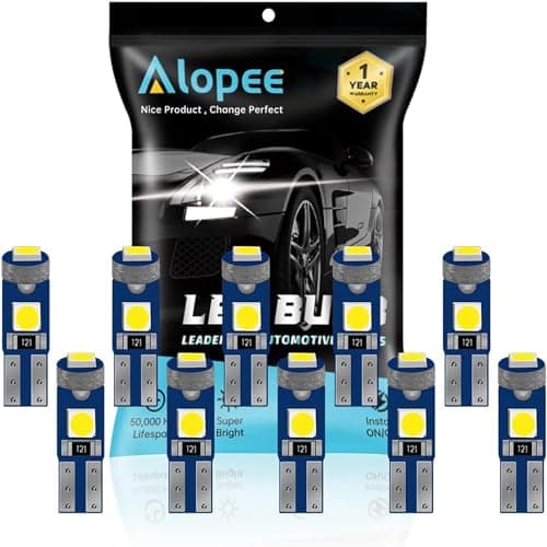 Alopee T5 LED Bulbs White 12V 2721 2723 Replacement - Super Bright Dashboard Lights for Car Instrument Cluster, Door Lights, Compatible with 73 74 37 Models (Pack of 10)