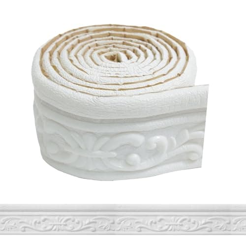 WADILE 90"x 3.1" Crown Molding Peel and Stick, Flexible Wallpaper Border Wall Trim Border, Self Adhesive Mirror Moulding Frame Lines, 3D Edging Foam Ceiling Baseboard, White