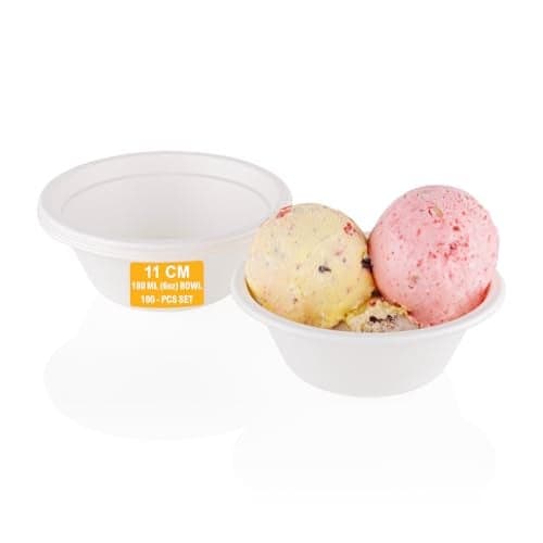 Clazkit 180 Ml, 100-Pack Round Compostable Bagasse Bowls | Disposable Eco-Friendly Biodegradable Dinner| Party, Wedding, Event