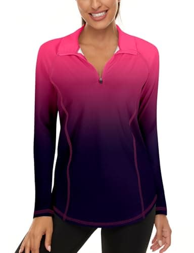 LURANEE Sun Shirts for Women Long Sleeve Uv ProtectionUPF 50 Long Sleeve 14 Zip Pullover Athletic Hiking Running Workout Tops Ombre Purple XL