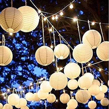 SHUANGYOU Hanging Paper Round Lantern Ball Lamp Shade for DiwaliPartyBirthdayHotel RoomAnniversary for Decoration Size 12 inch White Pack of 20 Pieces