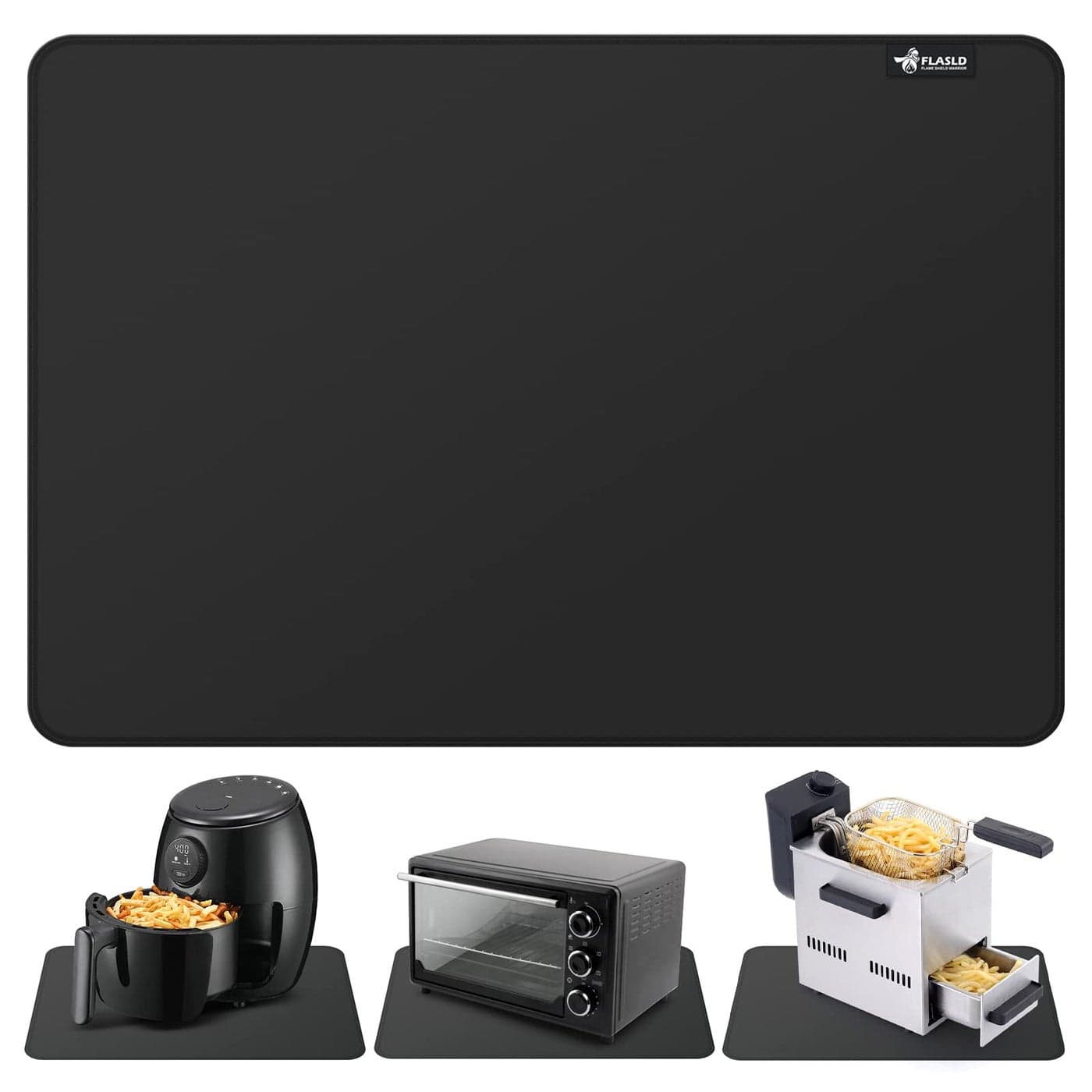 FLASLD Heat Resistant Mat for Air Fryer Site on Fireproof Silicone Mats for Kitchen Counter Countertop Protector NoSlip and Waterproof 16X24 Black