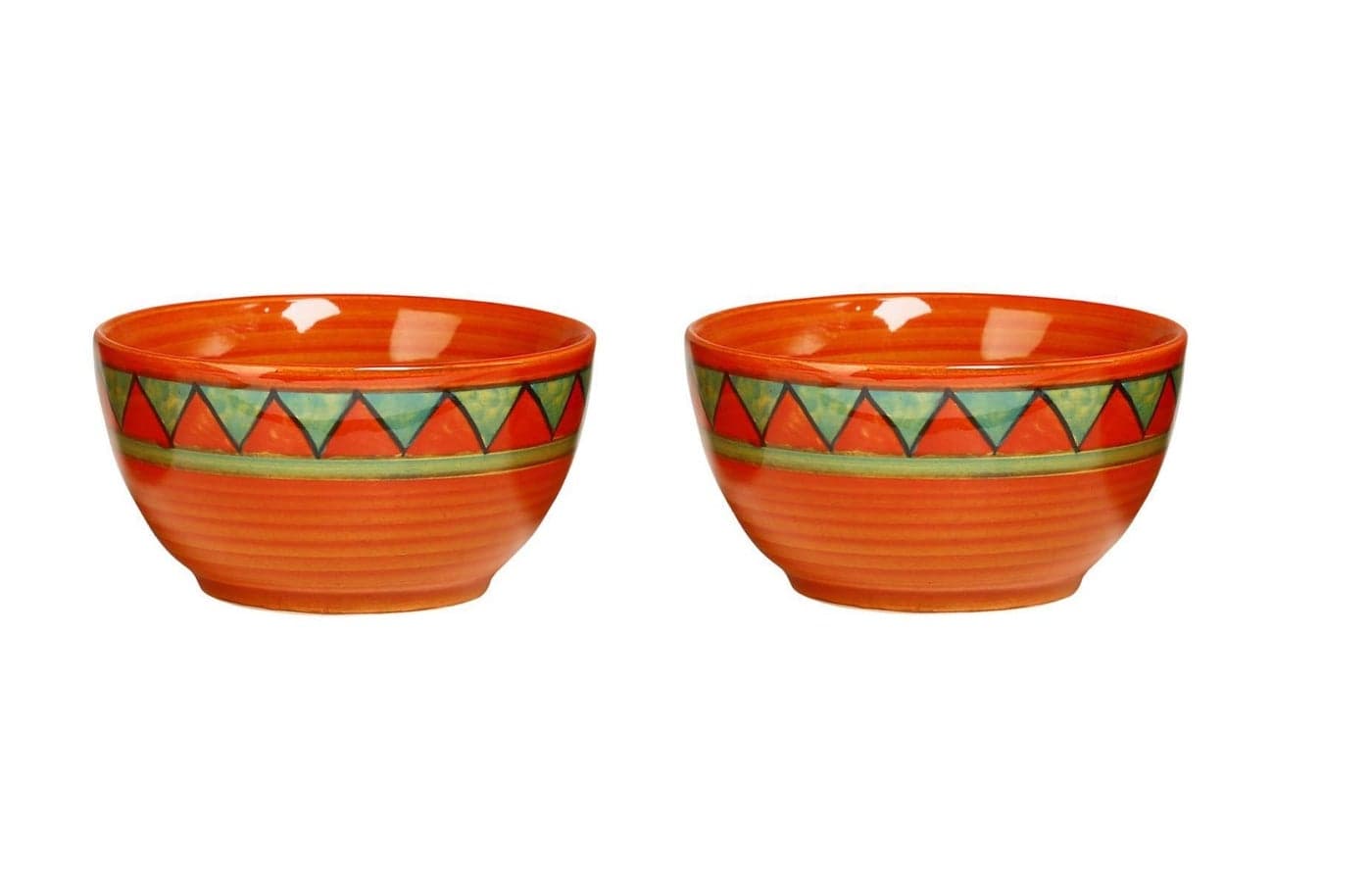 Caffeine Ceramic Handmade Orange & Green Triangles Dessert Bowl Set of 2, Stoneware, 150 ml Capacity