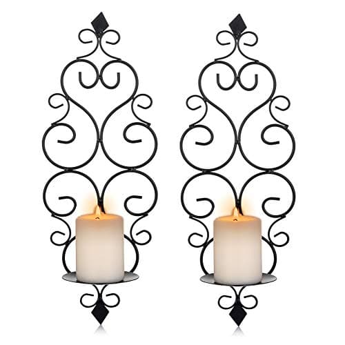 Sziqiqi Iron Wall Candle Sconce Holder Set of 2 Hanging Wall Mounted Pillar Candle Sconces Holder, Wall Sconces Decor for Bedroom Dining Room (Black)