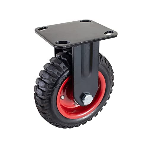 POWERTEC 6 Inch Caster Wheels, Heavy Duty Fixed Plate Casters with Rubber Knobby Tread for Workbench, Dolly, Cart, Trolley, Wagon and Chicken Coop, Large Rubber Castor Wheels, 1PK (17052)