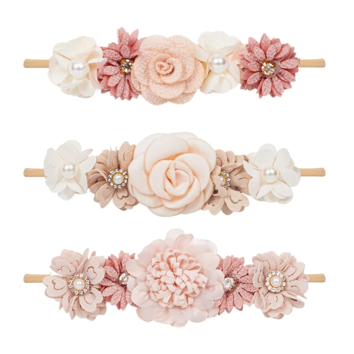 Baby Girls FlowerHeadband ElasticNylon Hairbands Floral Crown for Newborn Infant Toddler Pack of 3
