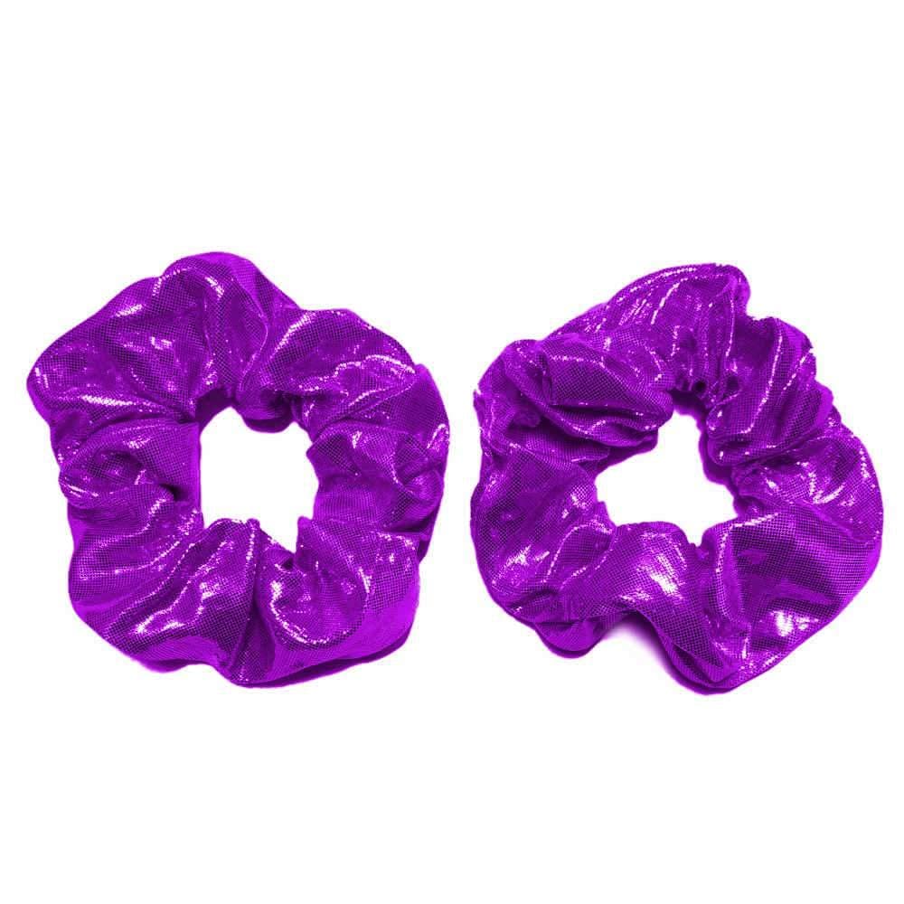 Metallic Purple Scrunchie Set Set of 2 Shiny Purple Lame Scrunchies Metallic Purple