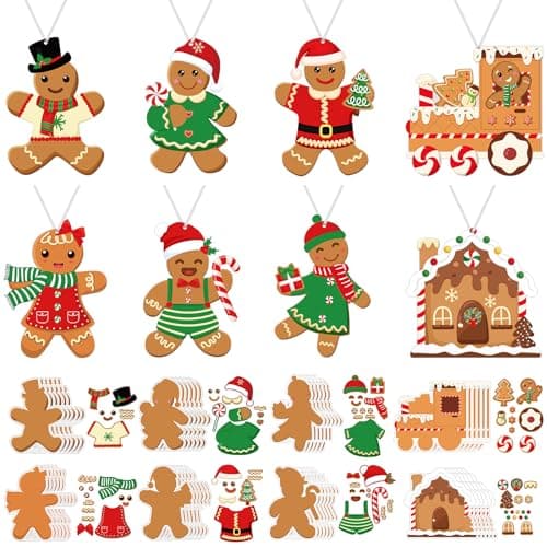 Funrous 24 Pcs Christmas Gingerbread Men Crafts Kit Make Your Own Gingerbread Man Hanging Ornaments DIY Arts and Crafts Christmas Tree Decor Stickers Xmas Holiday Winter Home Classroom Activities