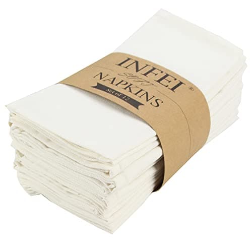 INFEI Solid Color Cotton Blended Dinner Cloth Napkins - Set of 12 (17 x 17 inches) - for Events & Home Use (Cream White)