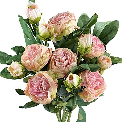 FiveSeasonStuff Vintage Blush Pink Peonies – Realistic Artificial Silk Flowers with Dry-Look Petals, 6 Stems for Rustic Home & Wedding Bridesmaids Bouquet Bridal Showers