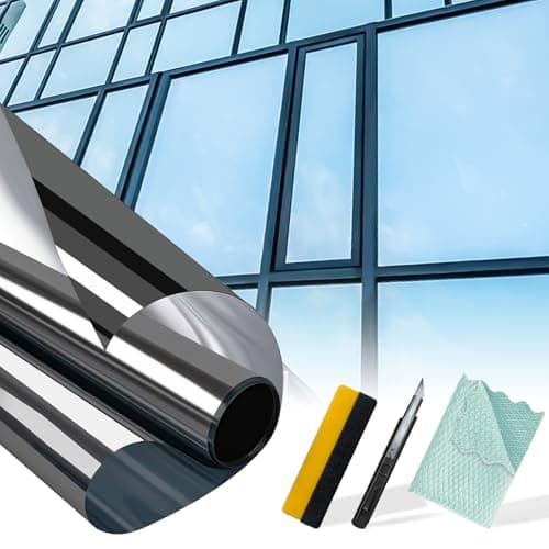 Niviy Window Privacy Film One Way Privacy Windows Film with Installation Tools, Reflective Window Tint, Summer Windows Decoration and Heat Control 99% UV Blocking (Black-Silver, 17.5 x 78.7 inch)