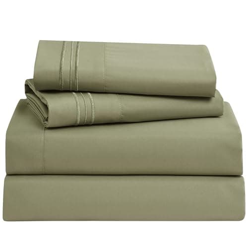 Clara Clark Bed Sheets, Premier 1800 Series 4 Piece Bed Sheet Set, Deep Pocket, Wrinkle, Fade, Stain Resistant, Luxury Soft Bedding Sheets & Pillowcases, Queen, Sage Green