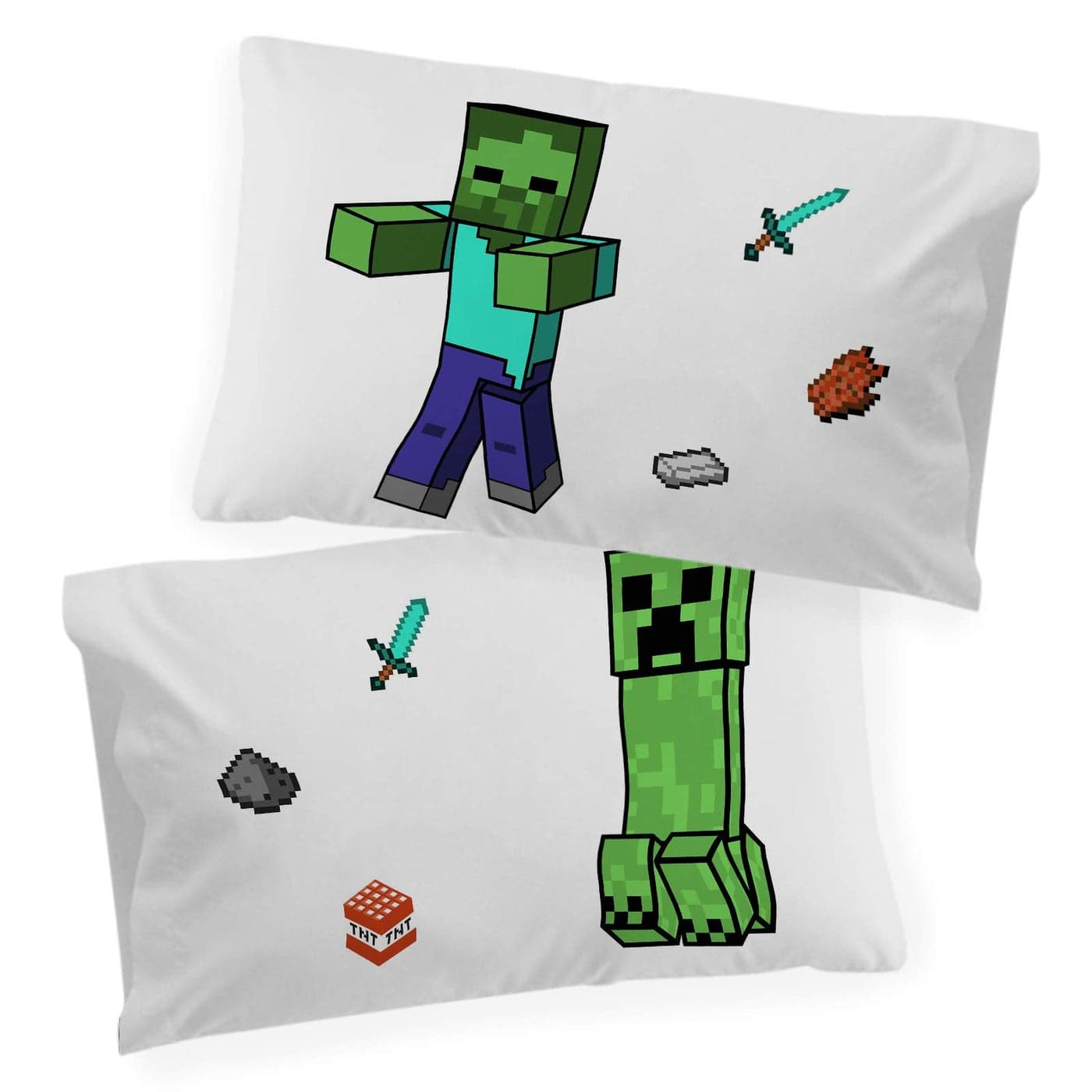 Jay Franco Minecraft Nighttime Glow in The Dark 2 Pack Reversible Pillowcases Features Creeper Zombie DoubleSided Kids Super Soft Bedding Official Minecraft Product