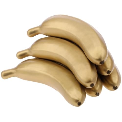 Meiwlong 6 PCS Artificial Realistic Golden Banana Decoration Party Bunch Fake Lifelike Plastic Fruit Faux Simulation Display Props Ornament Christmas Festival Holiday
