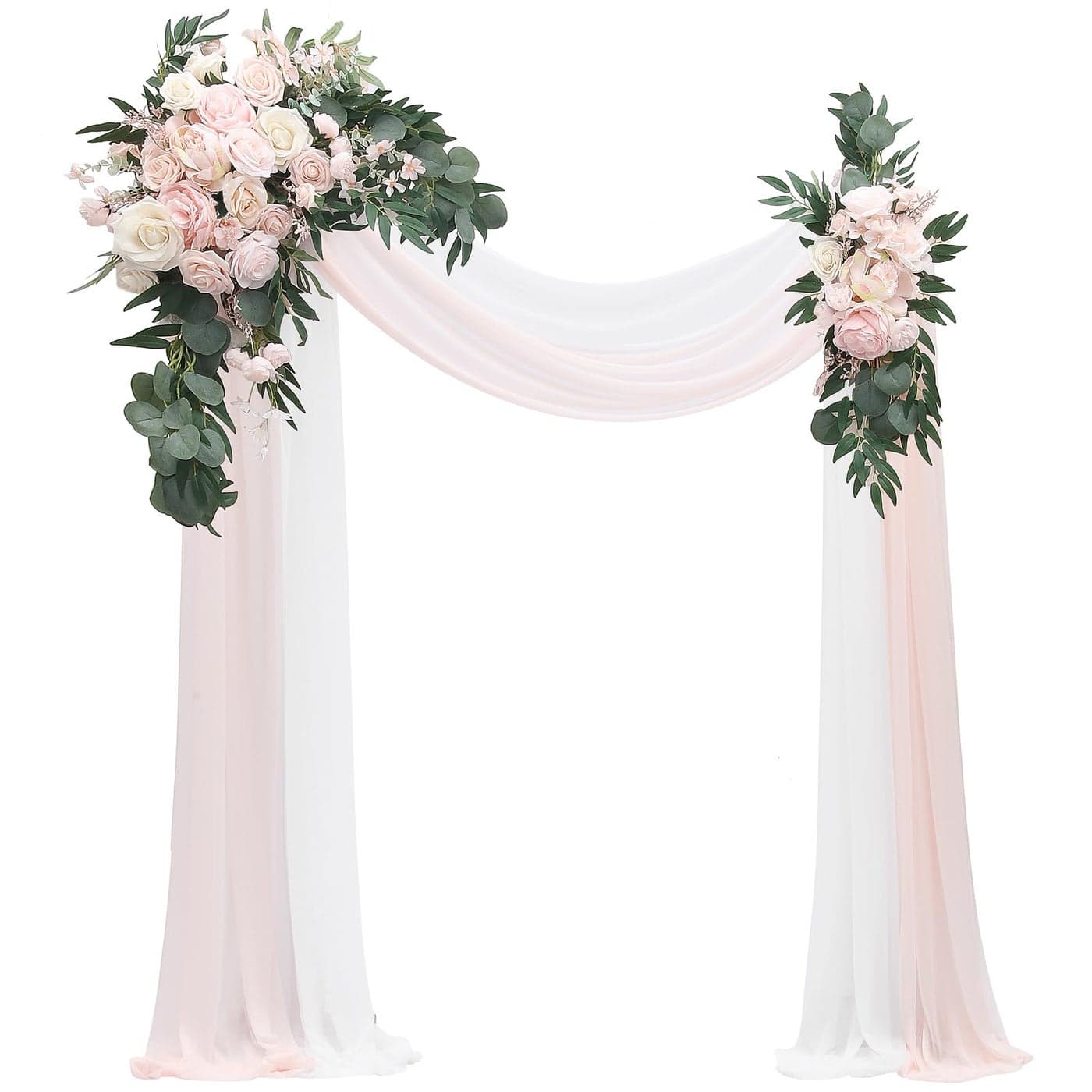 Floroom Arch Flowers with Drapes Kit Pack of 4 2pcs Artificial Blush Pink Floral Swag Arrangement with 2pcs Draping Fabric for Wedding Ceremony Arbor and Reception Backdrop Decoration