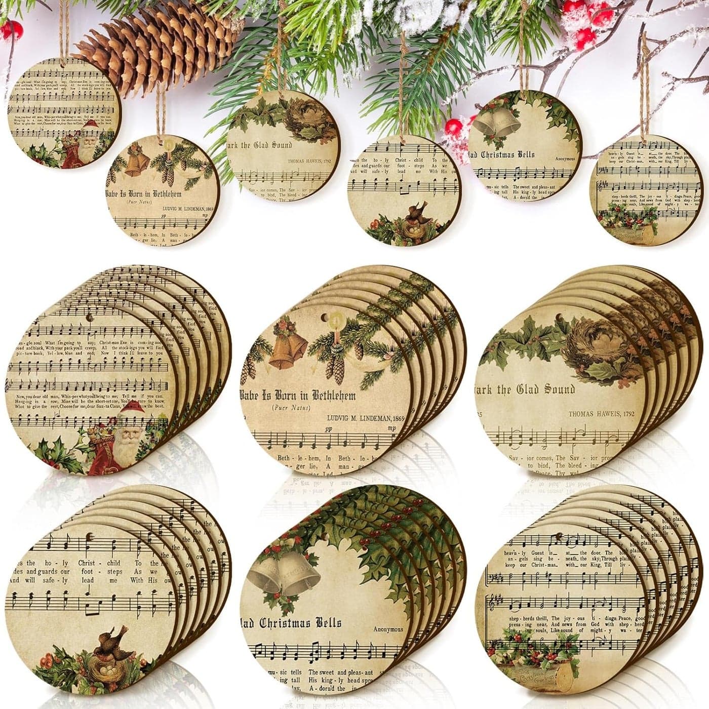 Spiareal 36 Pcs Vintage Christmas Music Note Ornament Music Sheet Hanging Ornament Antique Victorian Printable Christmas Ornament New Homeowner Gift IdeasLight BrownVintage Style