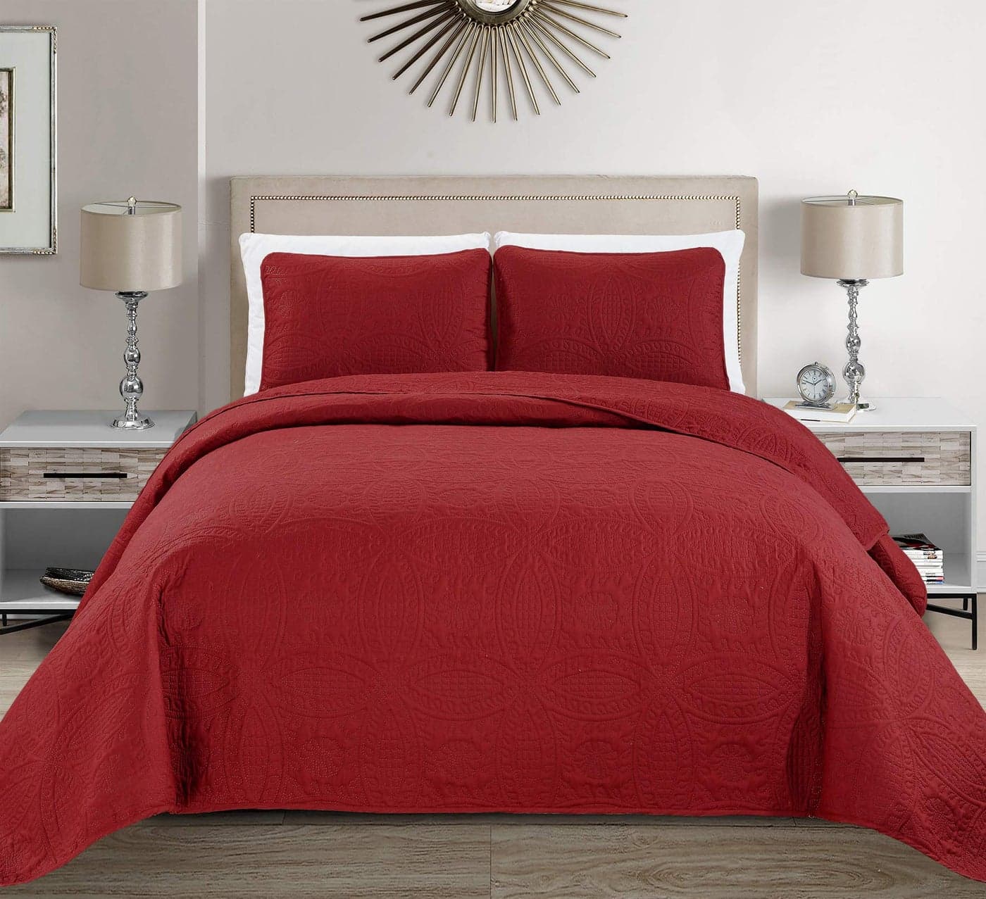 Fancy Collection Embossed Coverlet Bedspread Over Size Set Solid Austin Red FullQueen