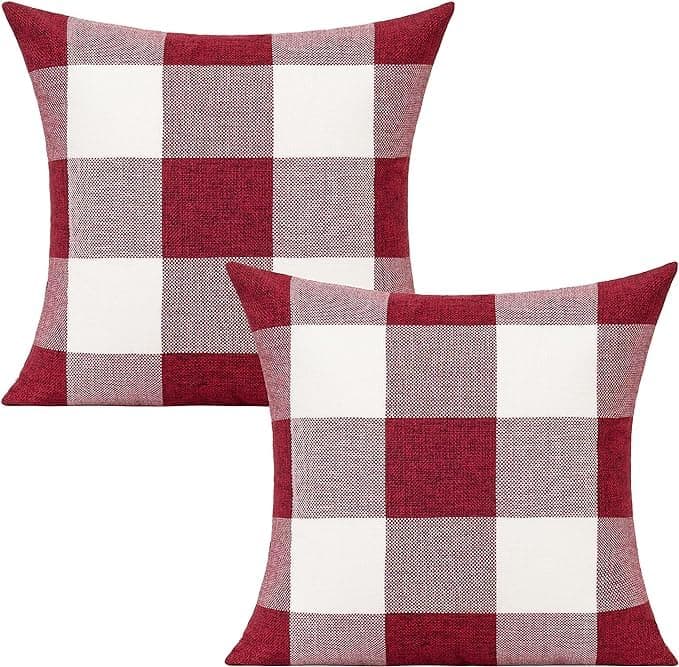 VAKADO Christmas Throw Pillow Covers 18x18 Set of 2 Red and White Buffalo Check Plaid Xmas Outdoor Valentine Holiday Farmhouse Decorative Cushion Cases Home Dcor for Sofa Couch Bedroom
