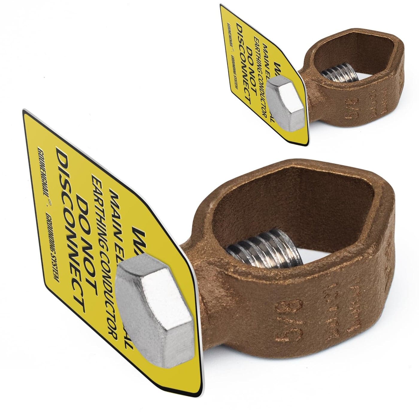 2Pcs C&UL Listed Alloy Copper Ground Rod Clamp,Meeting Code UL-467 Bronze Grounding Connector Direct Burial with Warning Tag (Bronze Clamp+ Warning tag, 2)