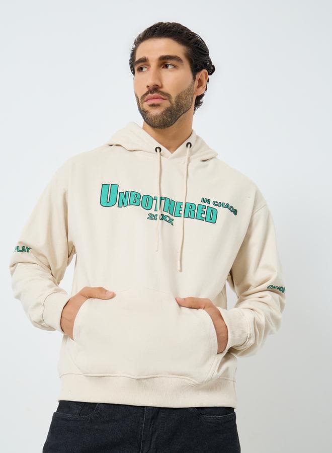 Men Cream Graphic Print Relaxed Fit Hoodie