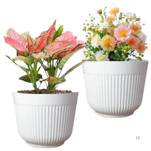 SOUVENIR 12 inch Flower Pot | Pack of 2 | for Home Decoration Big Size Plastic Durable Large Gamla for Plants Outdoor/Indoor Gardening Plant Pot for Home Terrace Lawn Balcony Nursery (White)