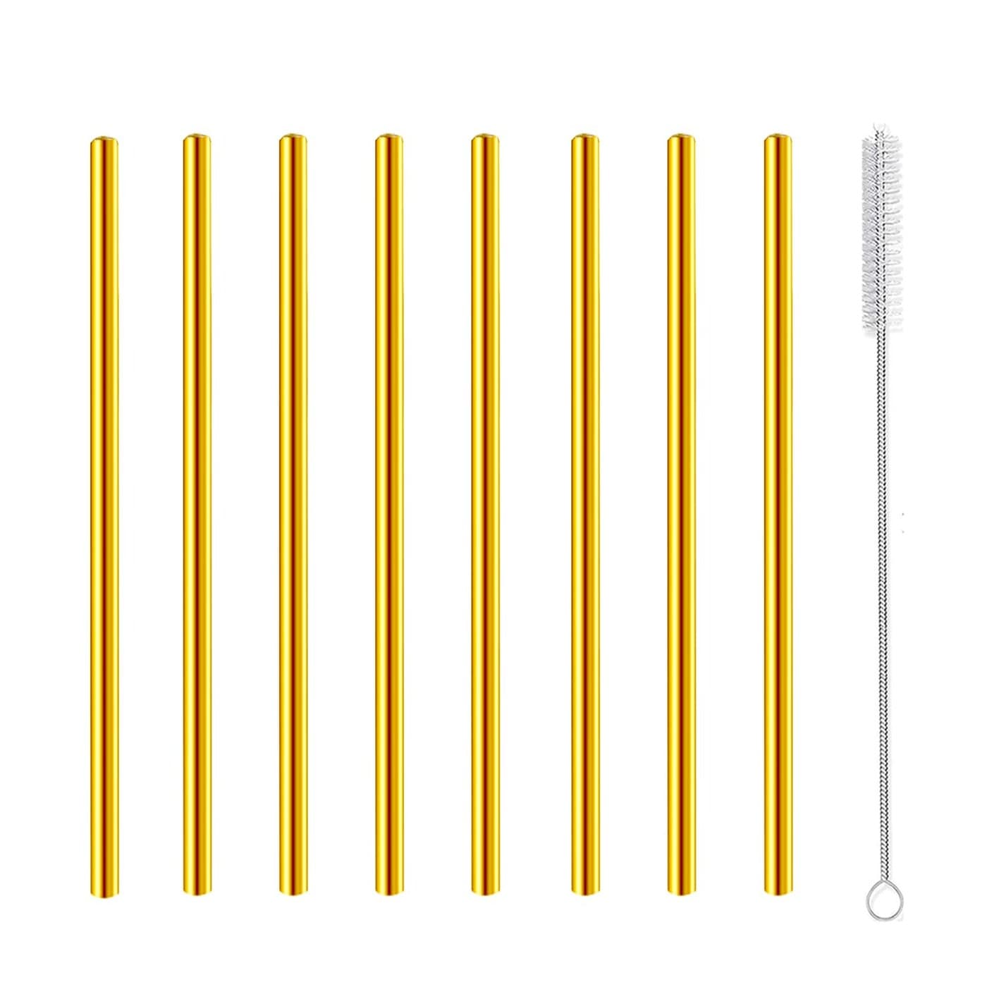Short Cocktail Straws Metal Stainless Steel Reusable Small Mini Coffee Stir Drinking Straw for Party Accessories Mason Jar Tumbler Juice Box Tea Coffee Mocktails Mojito Drinks with Brush Gold 8Pcs
