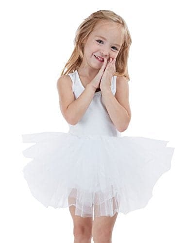 Toddler Girls Camisole Tutu Dance Leotard with Fluffy 4-Layers Skirt Tutu Dress for Dance, Gymnastics and Ballet White 2 Years