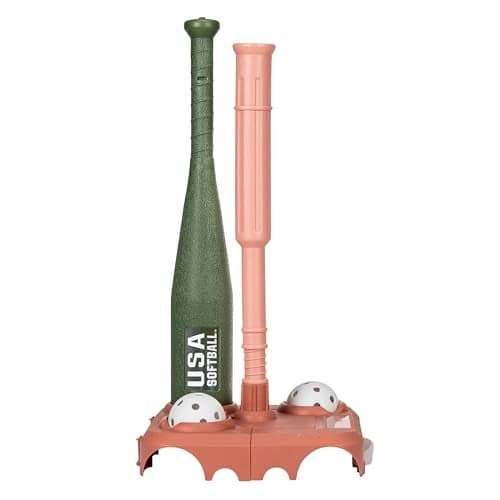 Franklin Sports USA Softball Kids Softball Batting Tee Set Jumbo Plastic Softball Bat Ball Tee Adjustable Portable for Youth Toddlers Fold Away