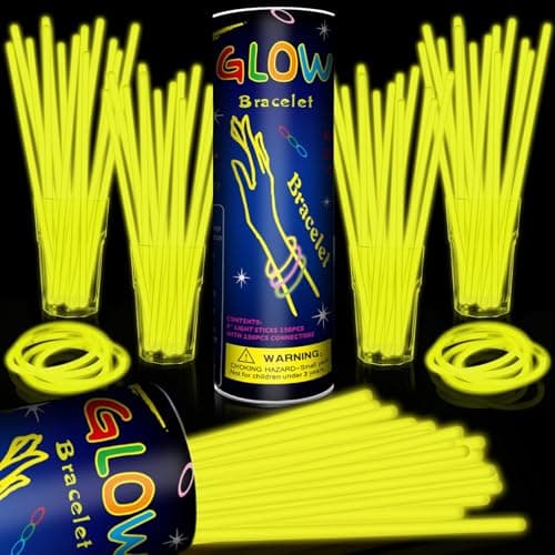 Taikula 200 Pack 8 Glow Sticks Bulk Party Favors Yellow Light Up Sticks with Connectors Neon Glow in the Dark Party Supplies Bracelets for Holiday Birthday Party DecorationYellow