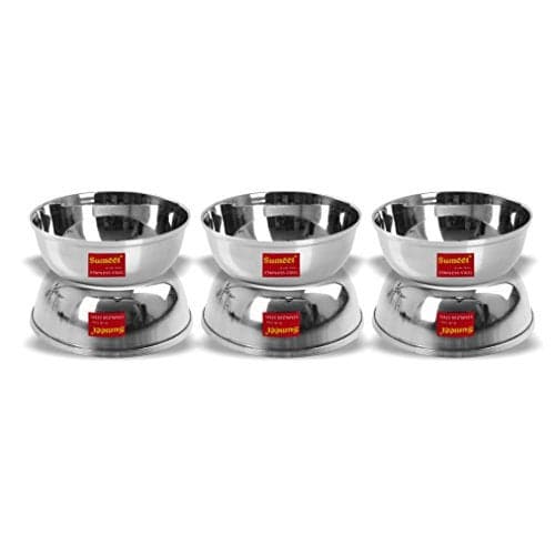 Sumeet Stainless Steel Solid Bowl/Wati Set | 6 Pieces - 350ml Each | Durable & Easy to Clean | Ideal for Serving Dal/Sabji and Storage | Dishwasher Safe