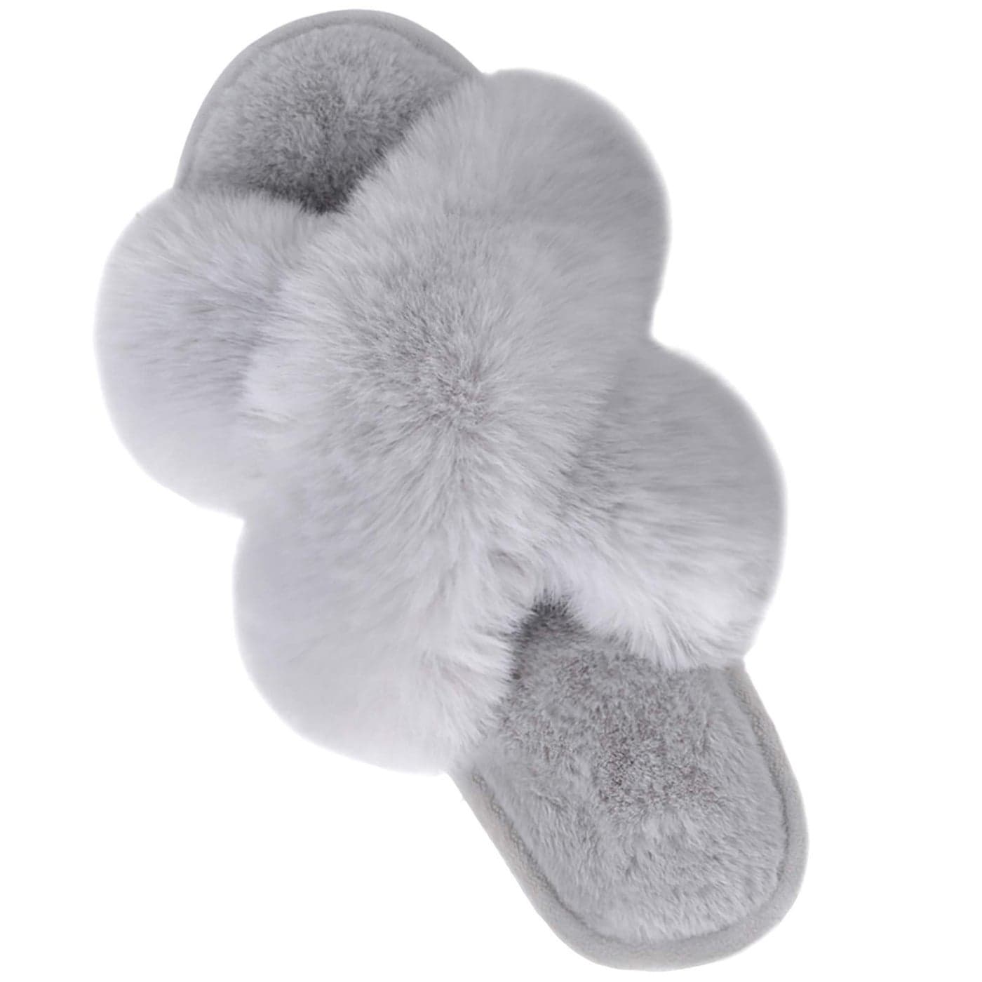 Parlovable Women's Fuzzy Slippers Comfy Cross Band House Shoes Memory Foam Open Toe Indoor Gifts for Ladies Grey 7-8