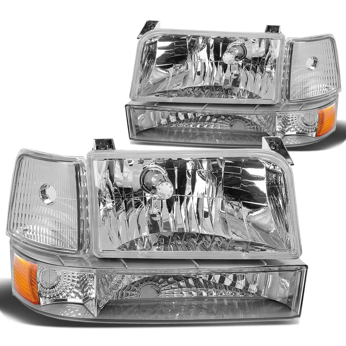 DNA MOTORING HLOHF150926PCHAM Chrome Amber Headlights Replacement Compatible with 9296 F150 F250 F350Bronco