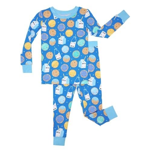 Little Sleepies Two-Piece Pajama Set for Boys & Girls, Soft Viscose from Bamboo Toddler Pajamas for Kids, Family Matching PJs, Blue Cookies & Milk, 5-6