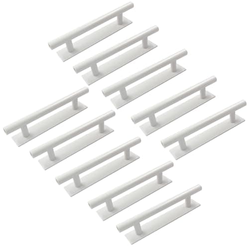Unlorspy 10 Pcs 135mm53 Inch Self Adhesive Cabinet Handles Pulls Sturdy ABS Plastic Adhesive Cabinet Stick On Door Handles for Kitchen Cabinet Drawer White