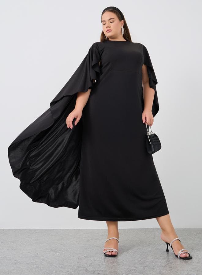 Plus Size Solid Cape Sleeves Maxi Dress