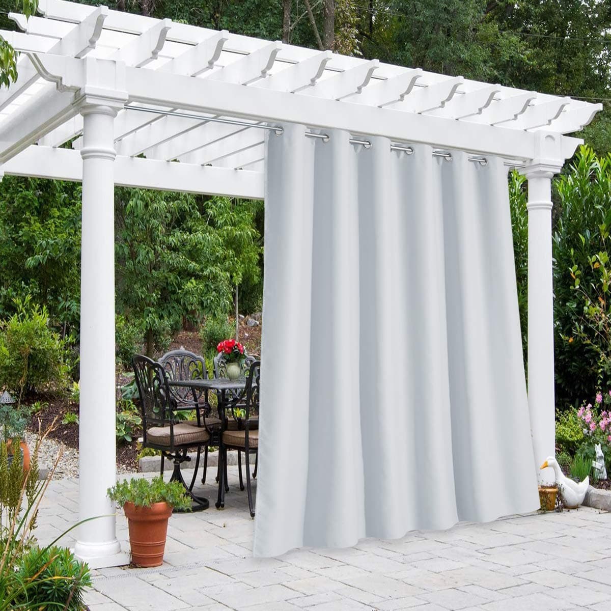 NICETOWN Patio Outdoor Curtain Waterproof Rustproof Grommet Triple Weave Textured Room Darkening Energy Saving Vertical Blinds for Public Privacy Protect Winter White W84 x L120 1 Panel