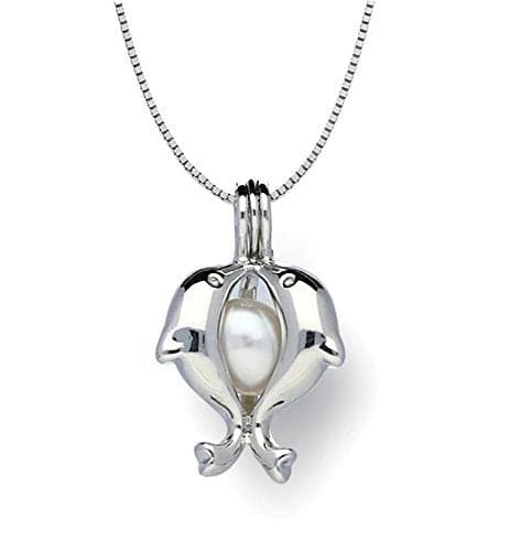 Pearlina Dolphin Cage 925 Sterling Silver Necklace – Freshwater Cultured Pearl in Oyster Cage – Wish Pearl Set for Women – Sterling Silver Chain & Jewelry – Elegant Pearl Necklace – Gift sets