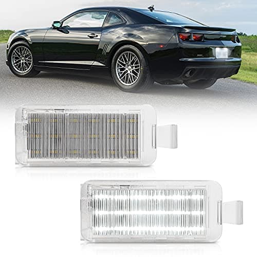 LED License Plate Lights Compatible w/2010-2013 Chevy Camaro Coupe Convertible, OEM Led Number Lamps Replacement Canbus Error Free 6000K 18-SMD Led Xenon White Led Rear Tag Light Kit Assembly