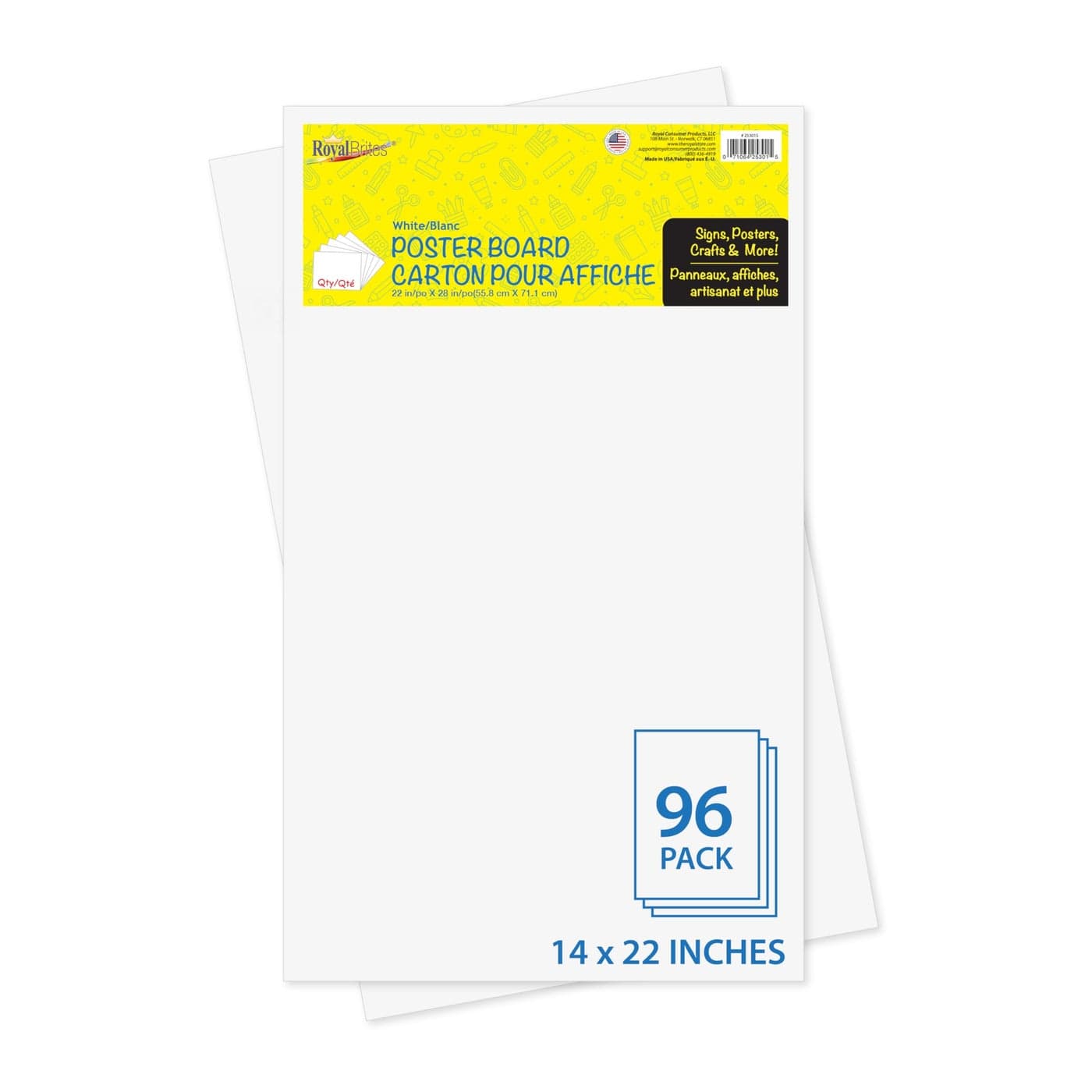 Royal Brites White Poster Board Medium Size Presentation Board 14 x 22 Inches 96 Sheets