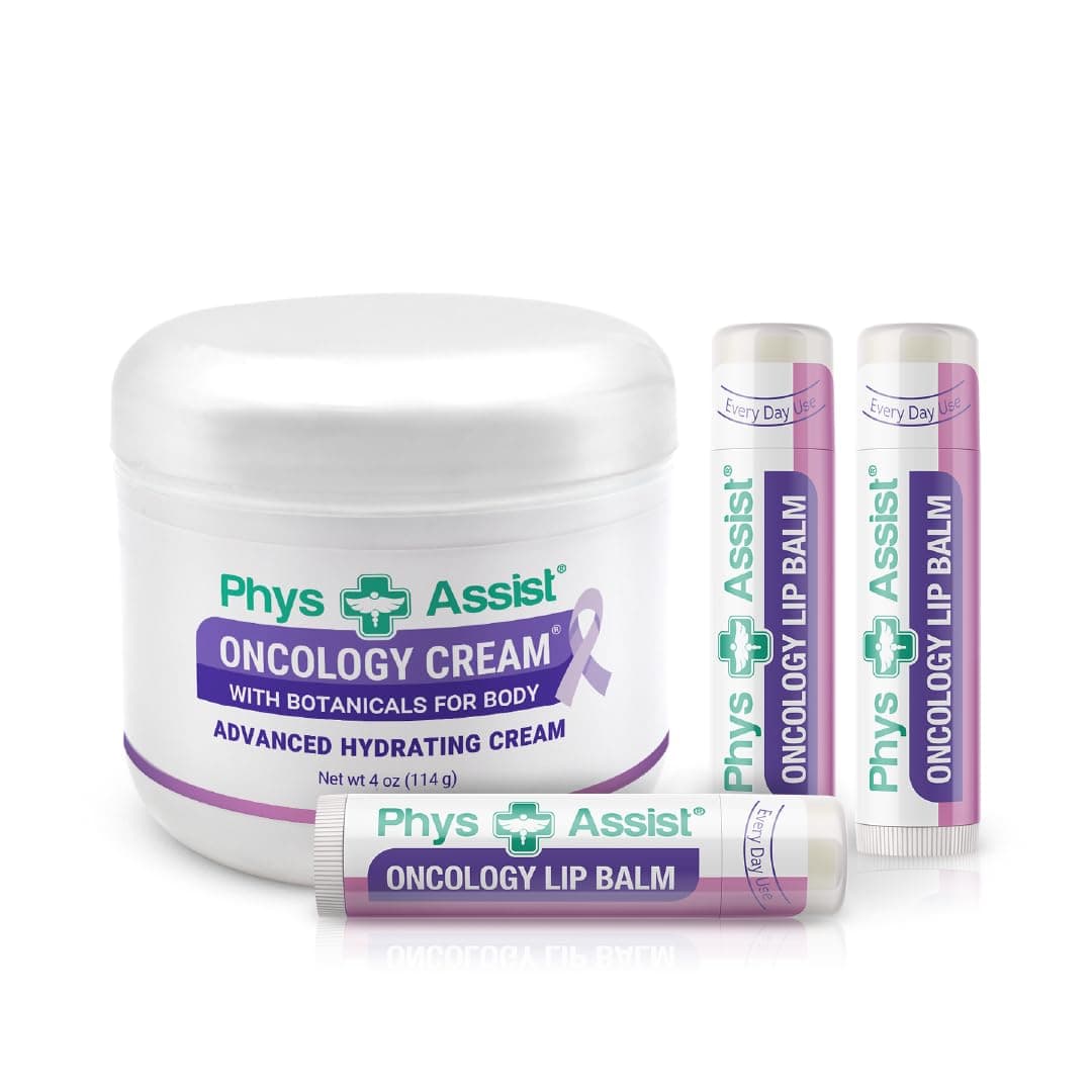 Oncology Cream 4 oz plus 3 Pack Lip Balm Hydrating to Stressed Skin Undergoing Chemo or Radiation Skin Therapy Made with Botanicals