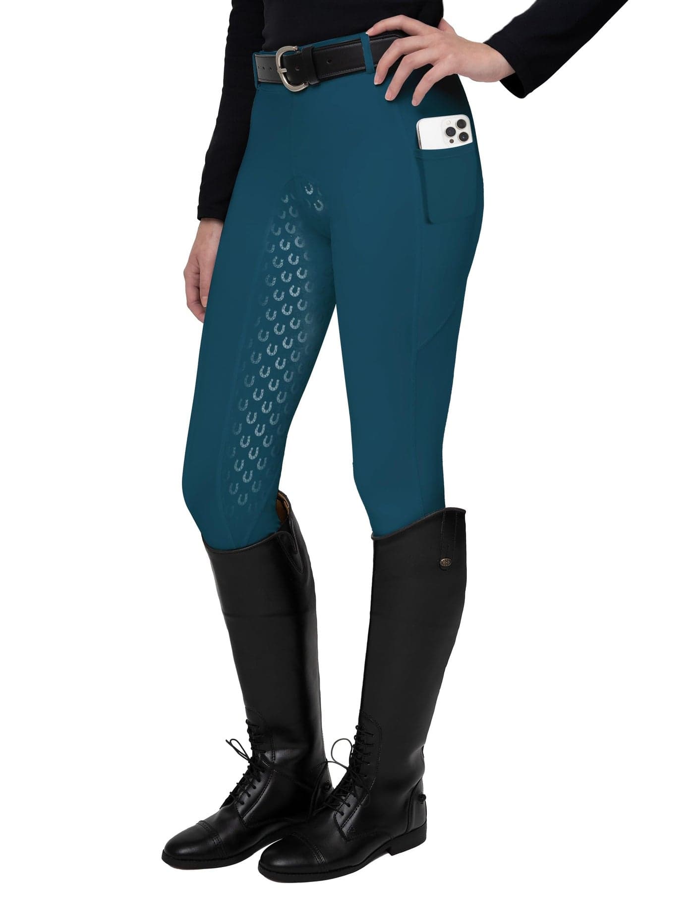 FitsT4 Sports Women's Full Seat Riding Tights Active Silicon Grip Horse Riding Tights Equestrian Breeches Blue Size M
