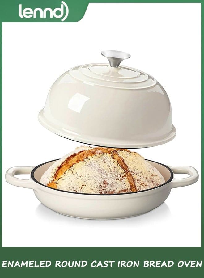 Enameled Cast Iron Round Dutch Oven, 5L Round Bread Oven Pot with Dome Lid for Sourdough,Family Style Heavy-Duty Pre-Seasoned Cookware, Healthy & Safe Non-Stick, Oven & Stovetop Safe