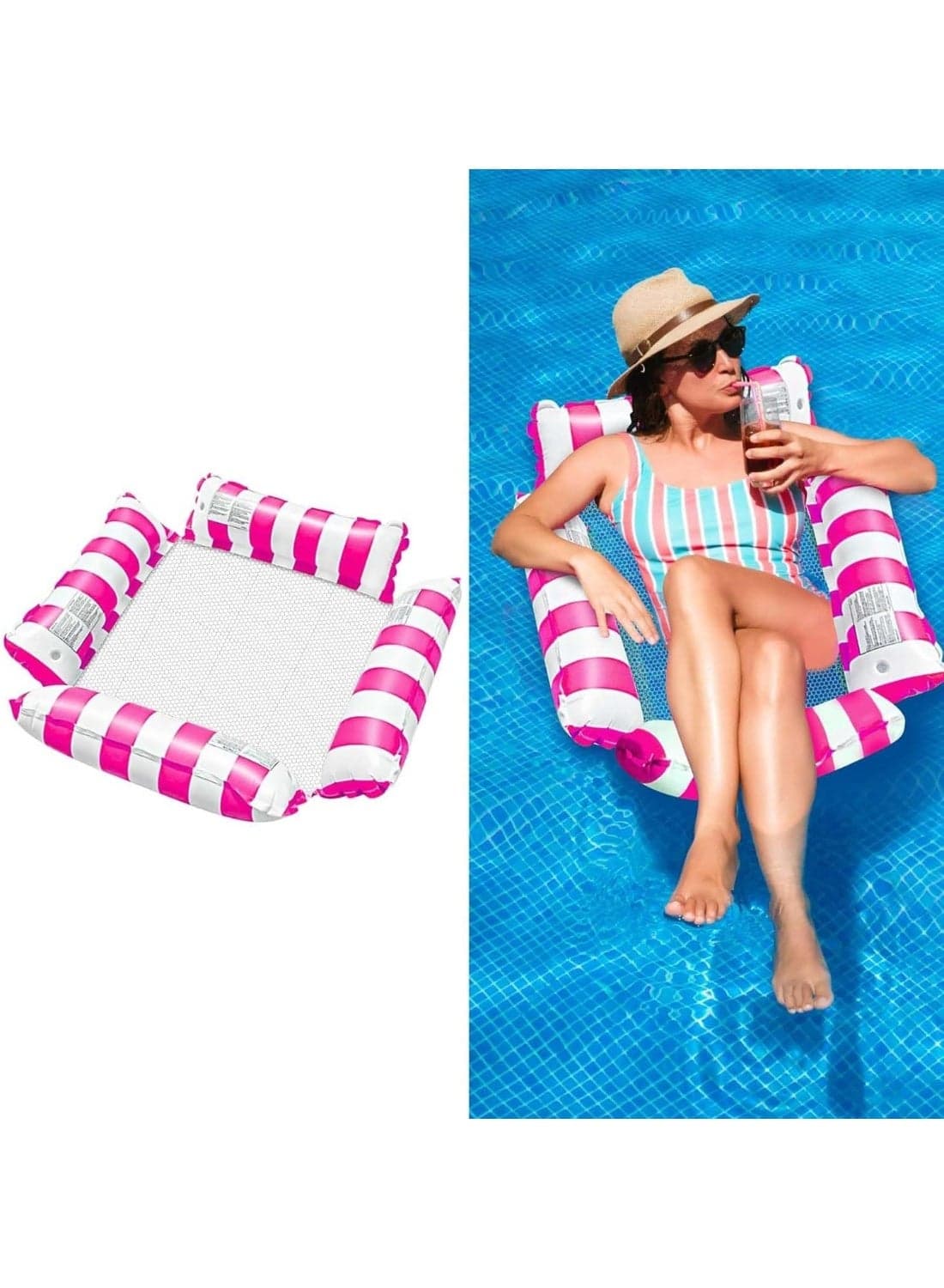 Inflatable Pool Float Chair Lounge for Floating Inflatable Pool Float Hammock Multi-Purpose Water Hammock with Arm Inflatables Pool Rafts Bed for Swimming