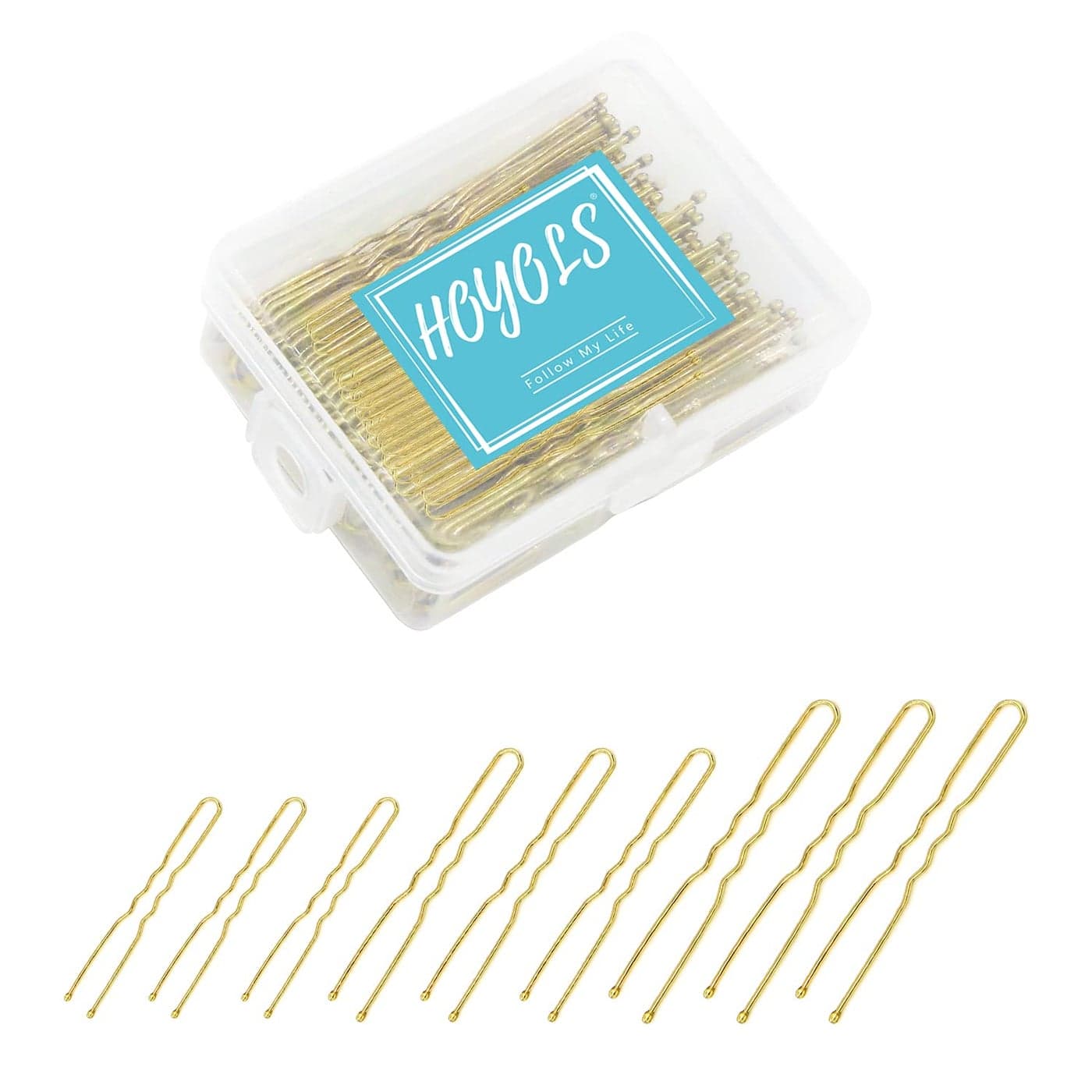 HOYOLS U Shaped Blonde Bobby Pins Assorted Size Metal Clips for Buns Women Girls Hairstyle Updo Thin Thick Hair Gold 150 Count